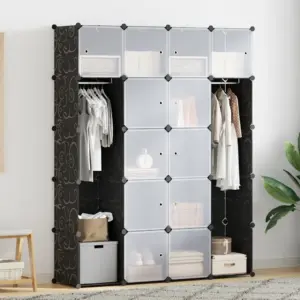 Modulaarne plastkapp 14 sektsiooniga, must ja valge, 37 x 146 x 180,5 cm