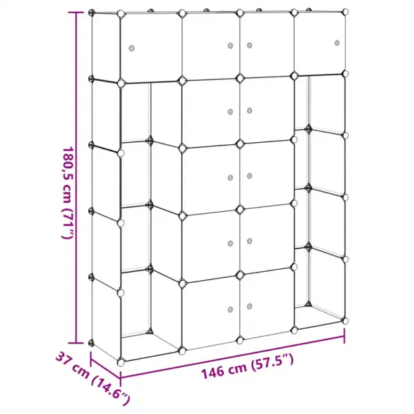 Modulaarne plastkapp 14 sektsiooniga, must ja valge, 37 x 146 x 180,5 cm - 8