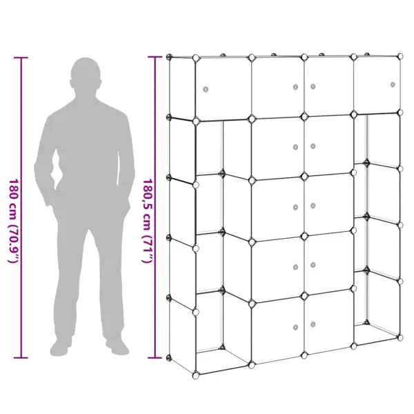 Modulaarne plastkapp 14 sektsiooniga, must ja valge, 37 x 146 x 180,5 cm - 9