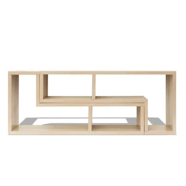 Modulaarne telerialus kahest L-kujulisest riiulist, tammevärvi, MDF ja tehispuit, 120 x 30 x 56,4/28 cm – 4