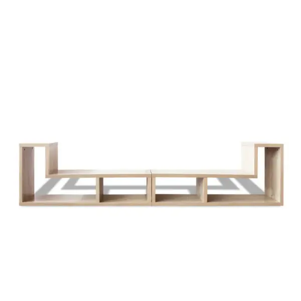 Modulaarne telerialus kahest L-kujulisest riiulist, tammevärvi, MDF ja tehispuit, 120 x 30 x 56,4/28 cm – 5