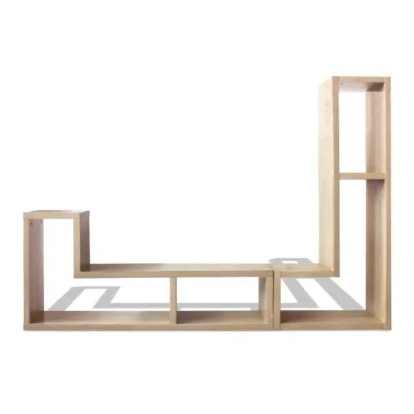 Modulaarne telerialus kahest L-kujulisest riiulist, tammevärvi, MDF ja tehispuit, 120 x 30 x 56,4/28 cm – 6