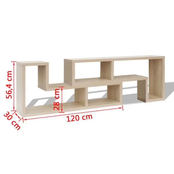 Modulaarne telerialus kahest L-kujulisest riiulist, tammevärvi, MDF ja tehispuit, 120 x 30 x 56,4/28 cm – 7