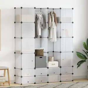 Modulaarne valge plastist riidekapp, 18 sektsiooni, 37 x 146 x 180,5 cm