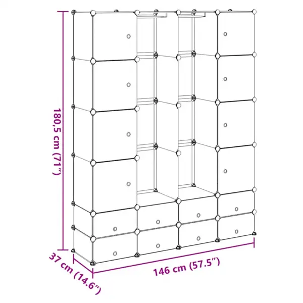Modulaarne valge plastist riidekapp, 18 sektsiooni, 37 x 146 x 180,5 cm - 8