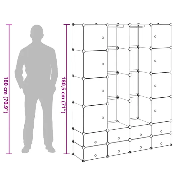 Modulaarne valge plastist riidekapp, 18 sektsiooni, 37 x 146 x 180,5 cm - 9