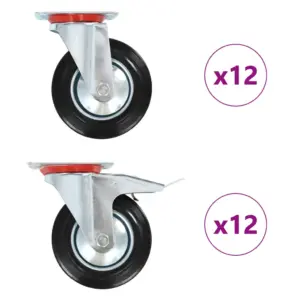 Kummist pöörlevad mööblirattad, 24 tk, 160 mm, 12 piduriga ja 12 pidurita, must