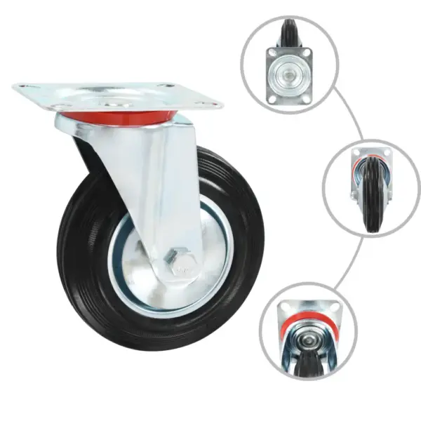Kummist pöörlevad mööblirattad, 24 tk, 160 mm, 12 piduriga ja 12 pidurita, must – 3