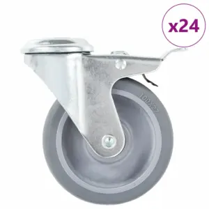 Hallid TPR mööblirattad poldiauguga, pöörlevad ja piduritega, 24 tk, 100 mm, M12