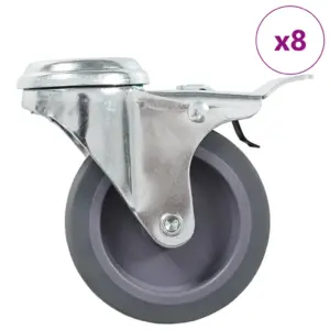 Pööratavad mööblirattad poldiaukudega, 8 tk, 75 mm, hall TPR, M10