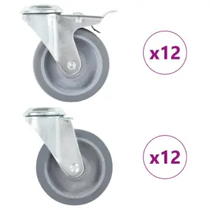Pöörlevad mööblirattad poldiauguga, piduritega ja pidurita, 24 tk, 100 mm, hall