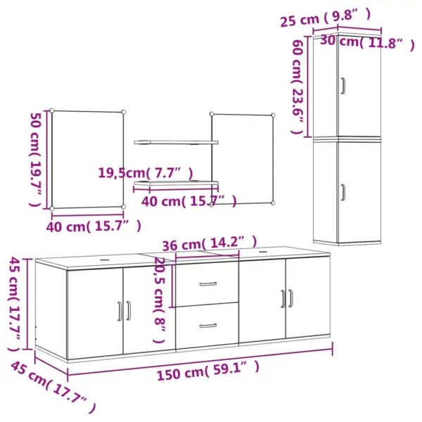 7-osaline seinale kinnitatav vannitoamööbli komplekt peeglitega, must tehispuit, valamukapp 150 x 45 x 45 cm - 8
