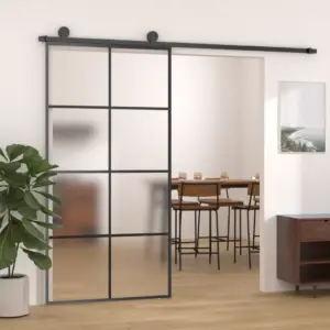 Liuguks turvaklaasiga, must alumiiniumraam, 102,5 x 205 cm