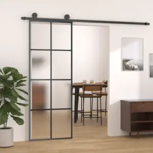 Must alumiiniumraamiga liuguks matistatud turvaklaasiga, 76 x 205 cm