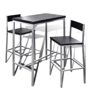 Must baarimööbli komplekt kõrge laua ja 2 tooliga, terasraam ja MDF, laud 89 x 45 x 100 cm