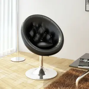 Ümar Chesterfield-klubitool, must kunstnahk, kroomitud terasraamil, reguleeritava kõrgusega, 59 x 58 x 78–94 cm