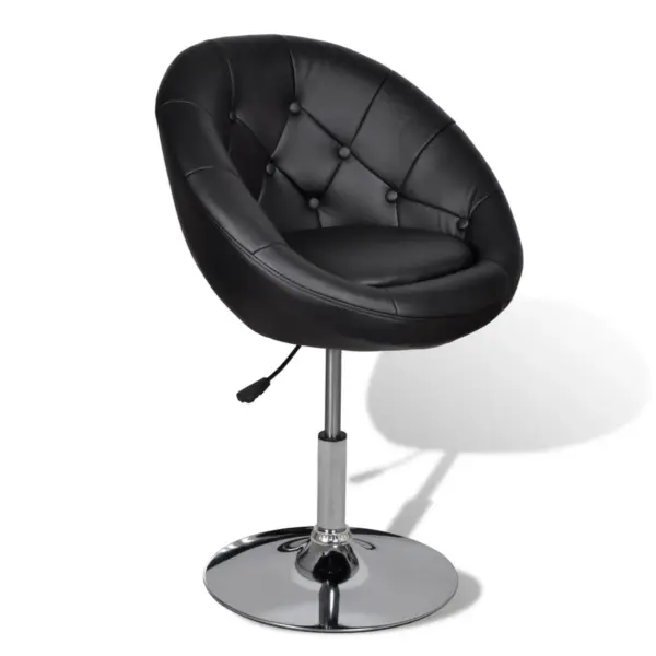 Ümar Chesterfield-klubitool, must kunstnahk, kroomitud terasraamil, reguleeritava kõrgusega, 59 x 58 x 78–94 cm – 2