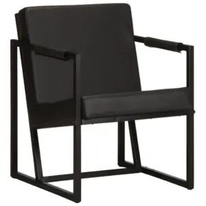Must ehtsast nahast tugitool pulbervärvitud terasraamiga, 55 x 62 x 75 cm