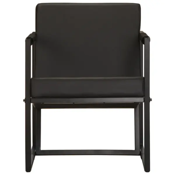 Must ehtsast nahast tugitool pulbervärvitud terasraamiga, 55 x 62 x 75 cm – 2