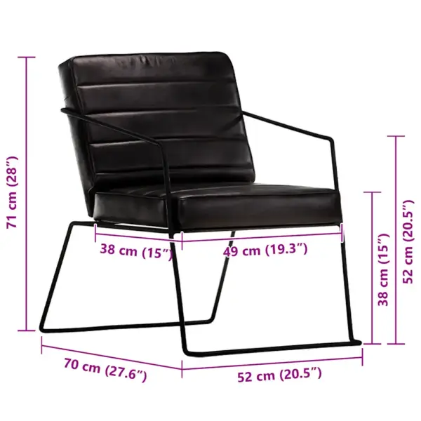 Must ehtsast nahast tugitool pulbervärvitud terasraamiga, 52 x 70 x 71 cm – 8