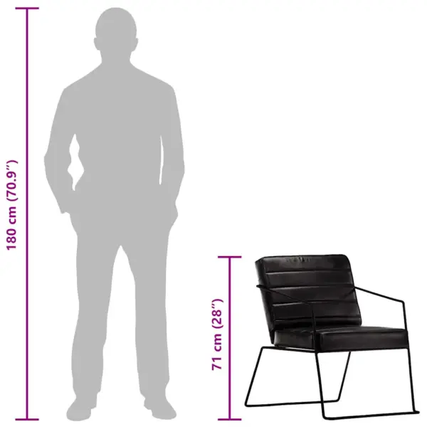 Must ehtsast nahast tugitool pulbervärvitud terasraamiga, 52 x 70 x 71 cm – 9