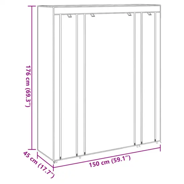 Kangast riidekapp sektsioonide ja riputustorudega, must, 45 x 150 x 176 cm – 9