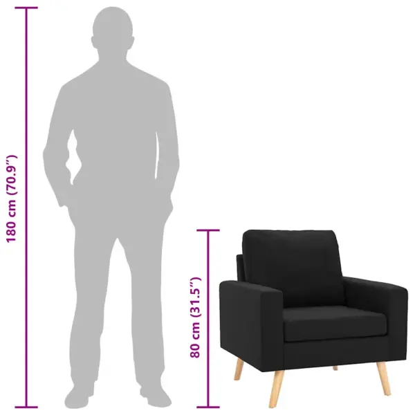 Must kangast tugitool padjade ja toekast männipuidust raamiga, 77 x 71 x 80 cm – 8
