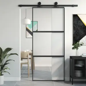 Must karastatud klaasist liuguks alumiiniumraamiga, 90 x 205 cm