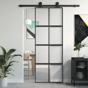 Must klaasist lükanduks alumiiniumraamiga, 76 x 205 cm, karastatud klaas