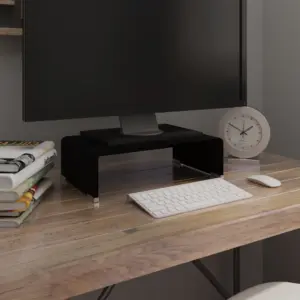 Must klaasist monitori- ja telerialus, 40 x 25 x 11 cm, karastatud klaas 8 mm