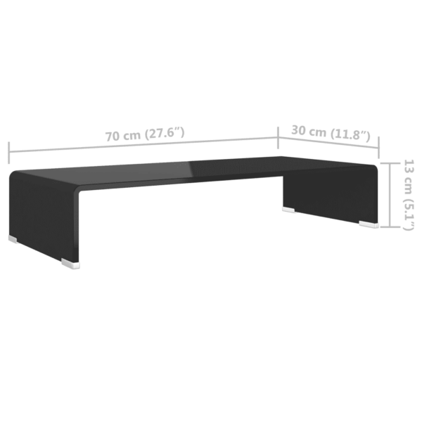 Must klaasist teleri- ja monitorialus, 70 x 30 x 13 cm, karastatud klaas 8 mm – 6