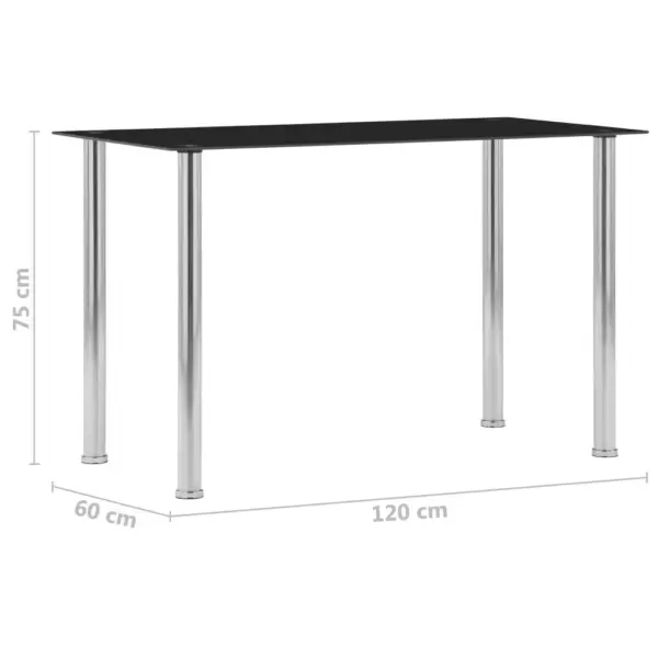 Must karastatud klaasist söögilaud roostevabast terasest raamiga, 120 x 60 x 75 cm - 5