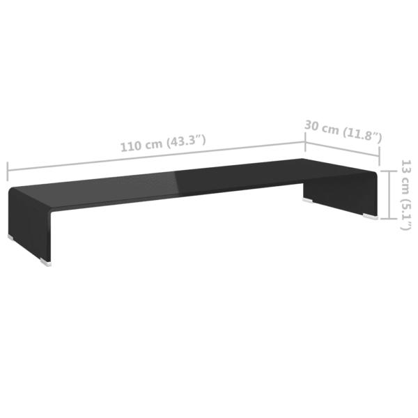 Must klaasist teleri- ja monitorialus, 110 x 30 x 13 cm - 6