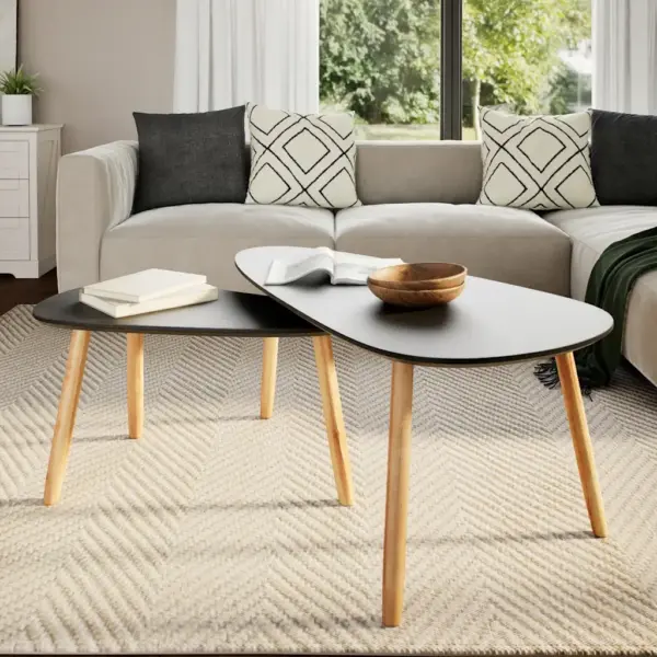 Kohvilaudade komplekt 2 tk, must, männipuidust jalad ja MDF lauaplaat – 3
