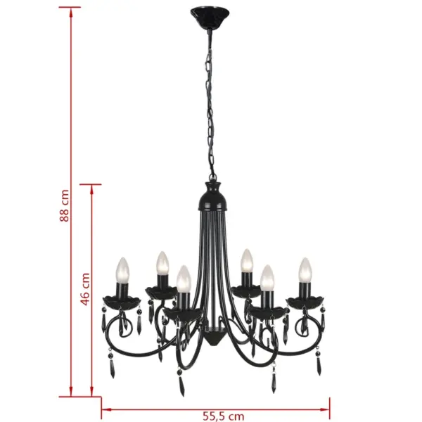 Must kristallidega lühter 6xE14, akrüülist ripatsid, 55,5 cm – 5