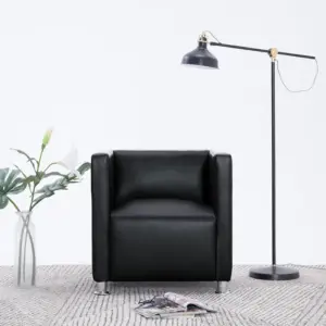 Kuubikukujuline must kunstnahast tugitool metalljalgadel, 71 x 54 x 69 cm