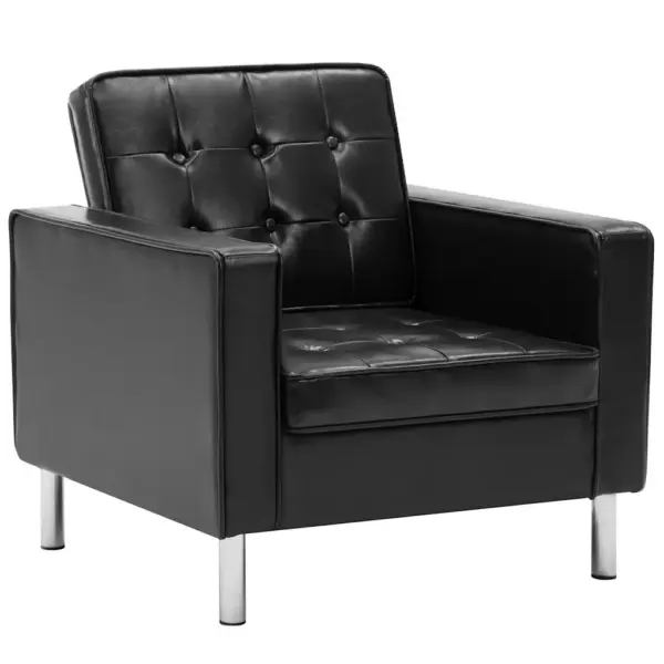 Must kunstnahast tugitool nööpkaunistustega, MDF-raam ja terasjalad, 75 x 70 x 75 cm – 2