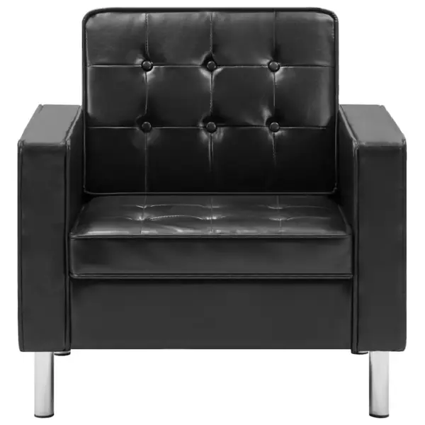 Must kunstnahast tugitool nööpkaunistustega, MDF-raam ja terasjalad, 75 x 70 x 75 cm – 3