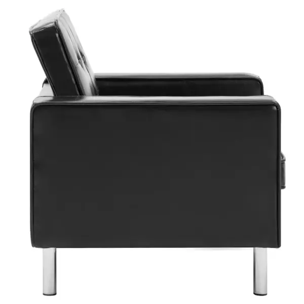 Must kunstnahast tugitool nööpkaunistustega, MDF-raam ja terasjalad, 75 x 70 x 75 cm – 4