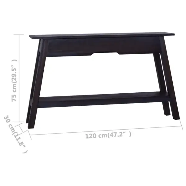 Must mahagonipuidust konsoollaud riiuliga, 120 x 30 x 75 cm - 7