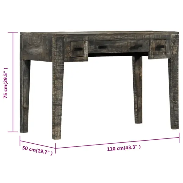 Must mangopuidust kirjutuslaud kolme sahtliga, 110 x 50 x 75 cm – 6