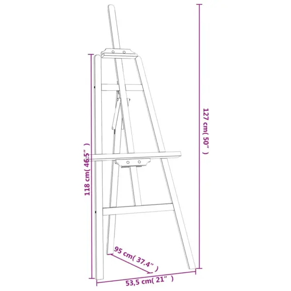Reguleeritav männipuidust molbert, must, 53,5 x 95 x 127 cm, max lõuend 107 cm – 8