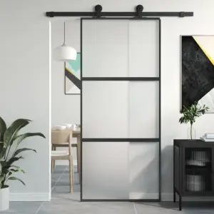 Must alumiiniumraamiga liuguks karastatud mattklaasiga, 90 x 205 cm