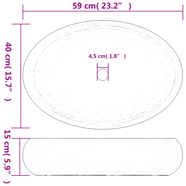 Ovaalne tööpinnale paigaldatav keraamiline valamu, käsitöö, must, 59 x 40 x 15 cm – 8