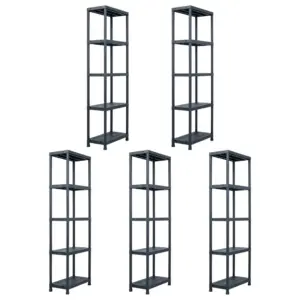 Plastist hoiuriiulid, 5 tk, must, 5 tasapinnaga, 60 x 30 x 180 cm, kandevõime 125 kg