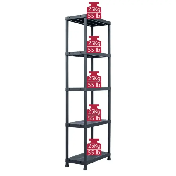 Plastist hoiuriiulid, 5 tk, must, 5 tasapinnaga, 60 x 30 x 180 cm, kandevõime 125 kg – 8
