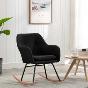 Modernne must kiiktool polsterdatud kangaga, pöökpuust jalgadega, 60 x 71 x 79 cm