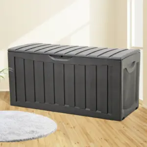Hoiukast rataste ja kaanega, must polüpropüleen, 340 l, 118 x 53 x 57 cm