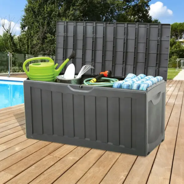 Hoiukast rataste ja kaanega, must polüpropüleen, 340 l, 118 x 53 x 57 cm – 3