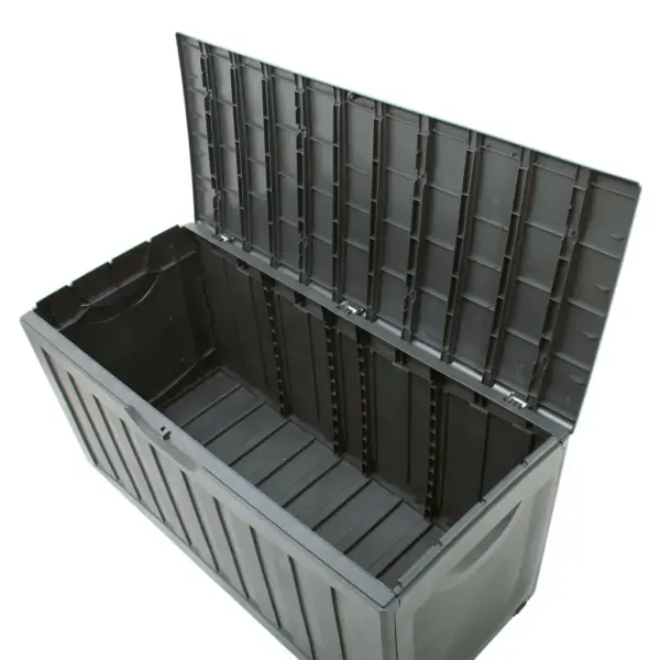 Hoiukast rataste ja kaanega, must polüpropüleen, 340 l, 118 x 53 x 57 cm – 5